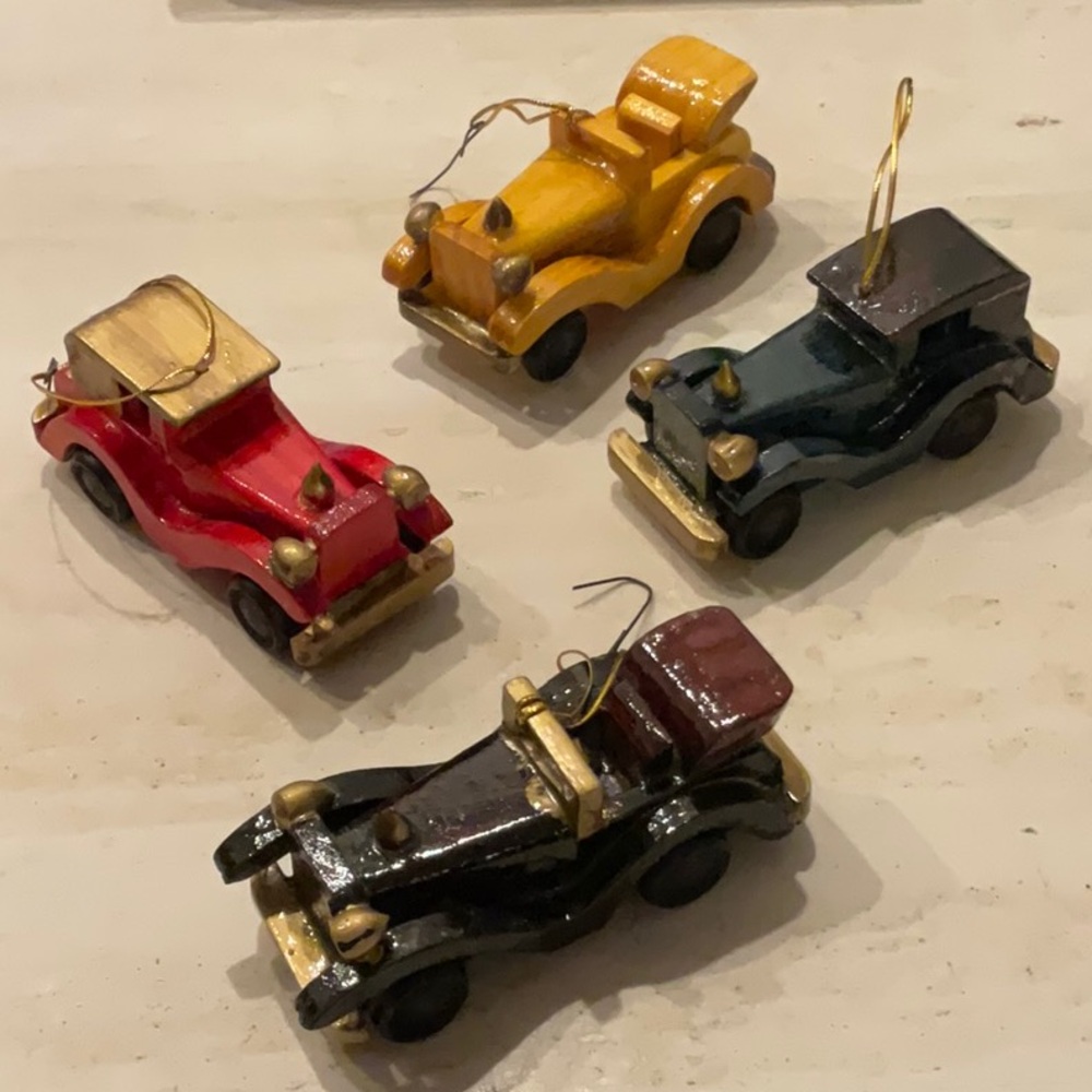 Vintage Wood Cars Christmas Ornaments Xmas Ornament Lot Of 4 Lillian Vernon